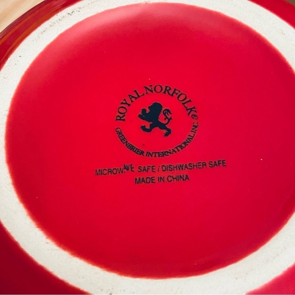 Royal Norfolk NWT Red Handle Set of 2 Wide Ceramic Latte, Coffee, Soup Mugs. - Picture 3 of 4